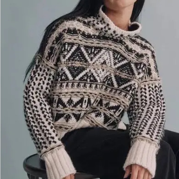 Splendid Cream and Black Turtleneck Chunky Sweater - Picture 6 of 16